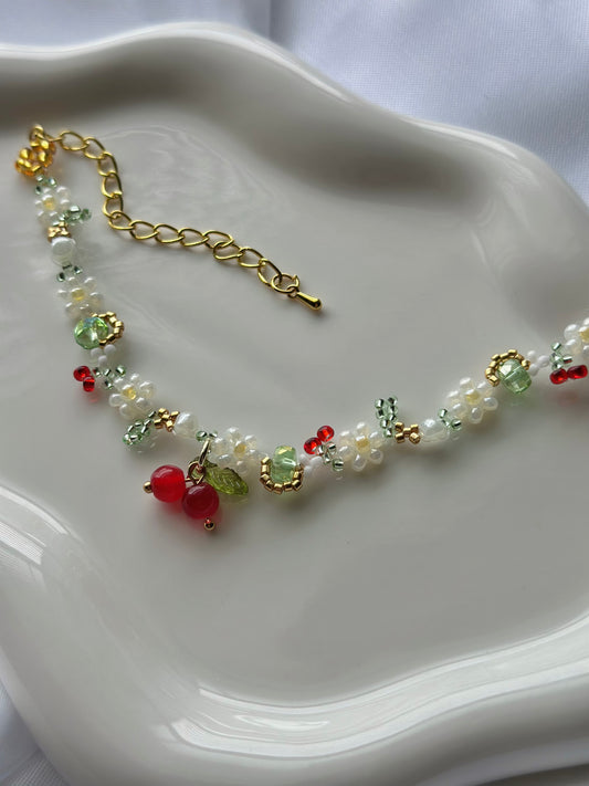 Beaded Cherry Bracelet | Handmade Beaded Bracelet