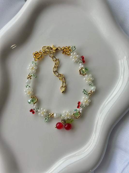 Beaded Cherry Bracelet | Handmade Beaded Bracelet